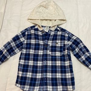 Toddler boys button down shirt with hoodie.